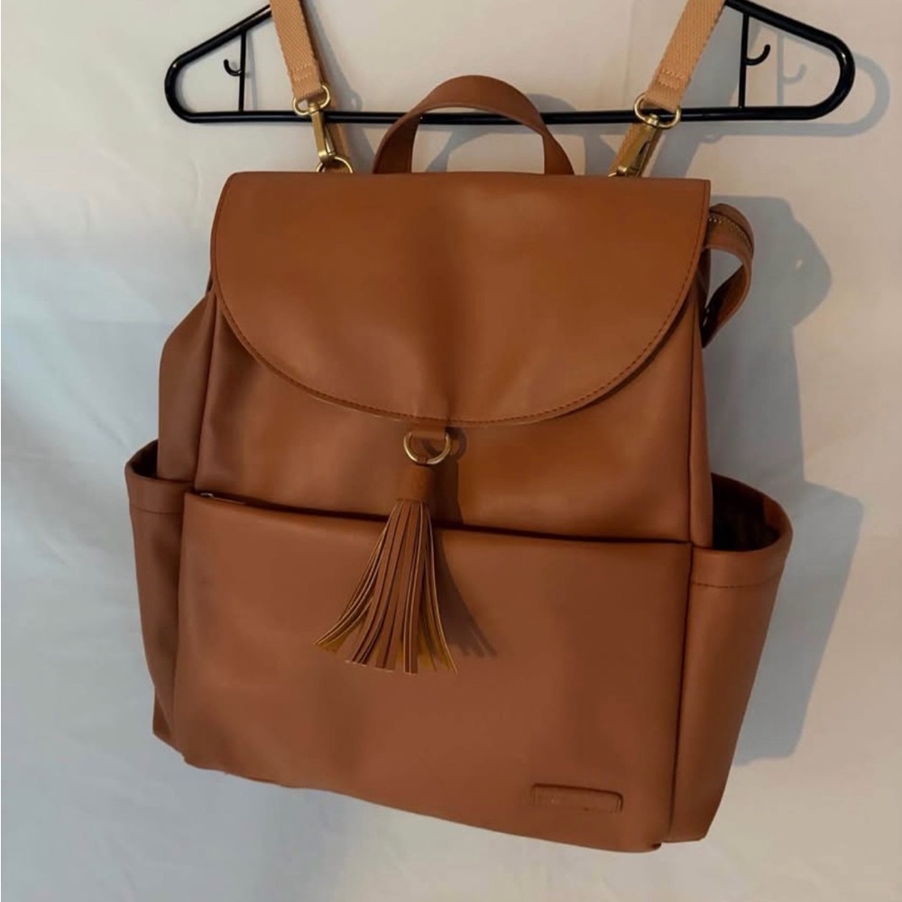 Skip Hop Leather-Look Tassel Convertible Diaper Backpack - Tan